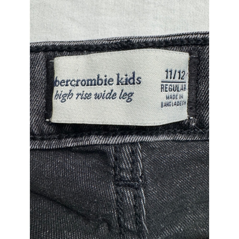 Abercrombie Kids High Rise Wide Leg Jeans Black Size 11/12 Regular Distressed - Picture 3 of 16